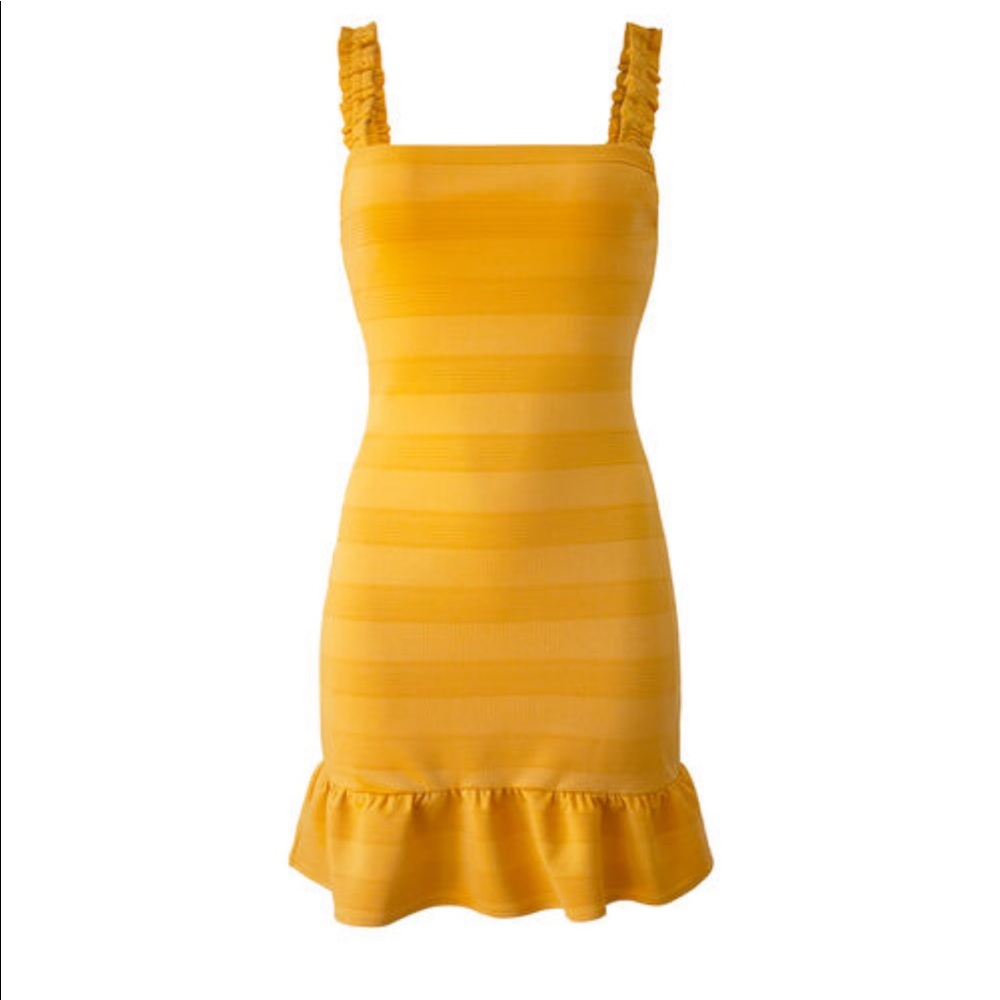 BCBG Honey Gold Knit Ruffled Dress | XSMALL | NWT